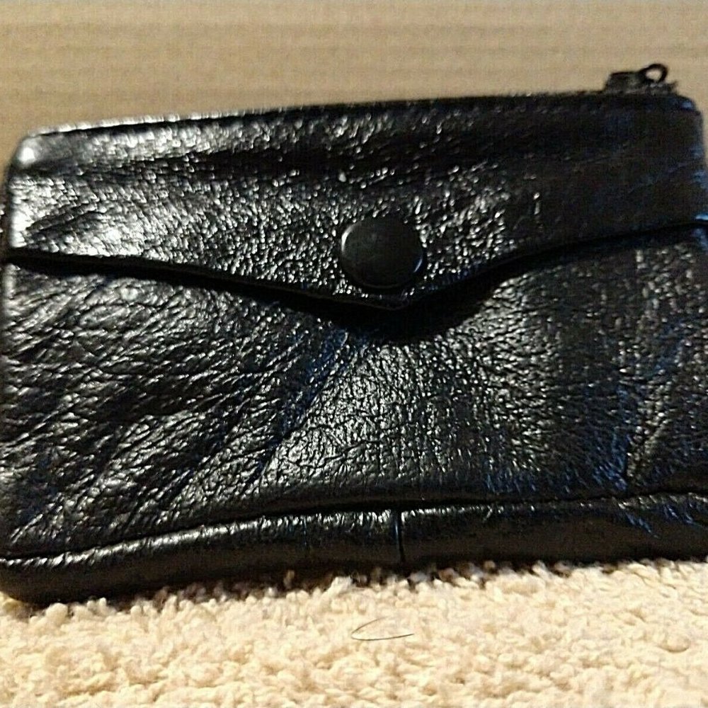 ✅🆕✅GENIUNE Leather BLACK GRAIN  ZIPPER COIN POUCH/TINY WALLET